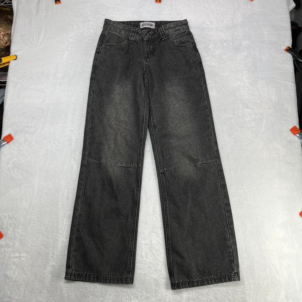Disclosure Flared Jeans Women's 00 Gray Denim Winged Graphic Print Relaxed 26X29